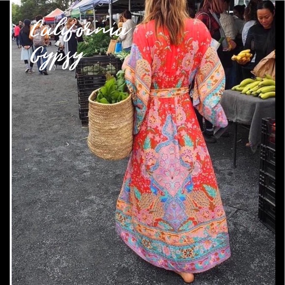 Lotus Gypsy Peacock Kimono Maxi Dress - Picture 6 of 10